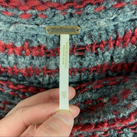 Free People Mohair Wool Linen Knit Engineer Sweater Grey Cowl Neck Fair‎ Isle XS - Picture 4 of 13